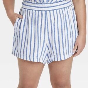 Ava & Viv Linen Blend Blue and White Striped Shorts - 2X